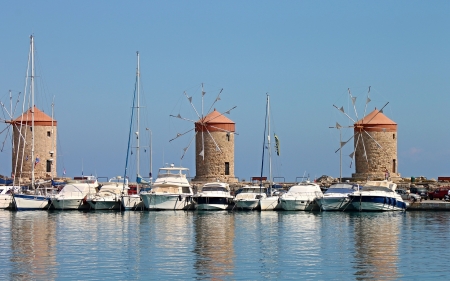 Windmills on Rhodes Island, Greece