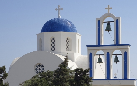 Church Bells in Santorini, Greece - santorini, church, crosses, island, bells, greece