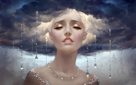 Thunder Rain - woman, jewelry, clouds, rain, thunder