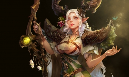 Druidess - druidess, fantasy, girl, a youn kim, luminos, druid