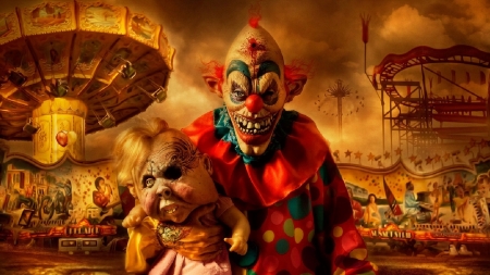 Funfair Clown - carousel, scary, art, colors, clown