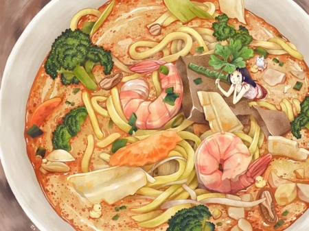 R amen - art, food, fantasy, bowl