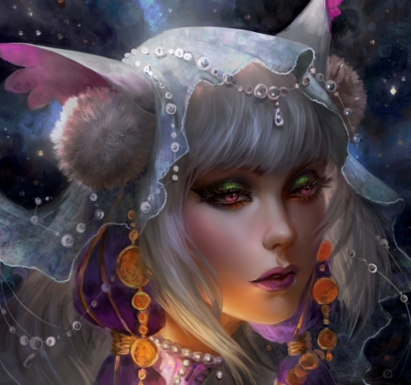 Irene - face, irene, pink, denahelmi, yellow, blue, fantasy, luminos, furmusete