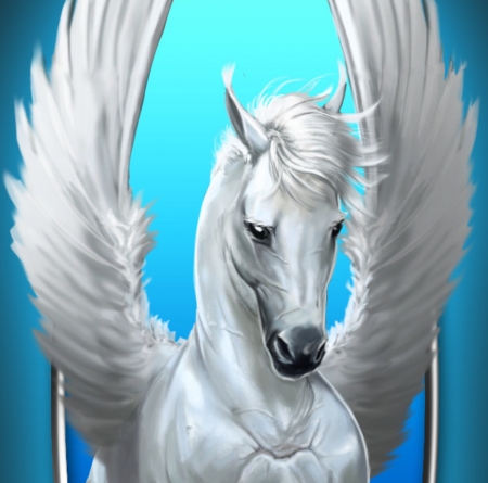 Pegasus - wings, white, pegasus, fantasy, michael gruber, blue