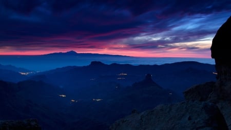 Twilight Evening in the Forest Mountains - nature, sky, forests, clouds, twilight, mountains