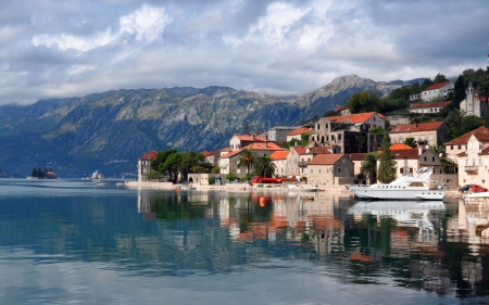 Perast, Montenegro - Perast, town, Montenegro, sea, mountains, reflection