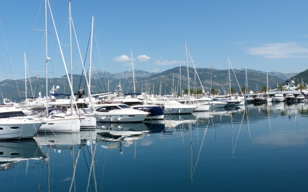 Marina in Montenegro - reflection, marina, montenegro, water, yachts