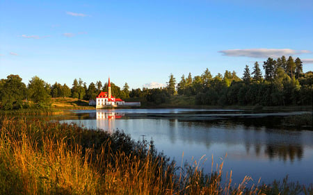  CASTLE LAKE - lake, scenery, beautiful, castle, calm, grass