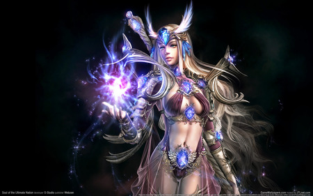 soul of the ultimate nation - video game, mage, girl, fantasy, magic, light, sorcerer, armor, the ultimate nation, power, beauty, hd, sun, soul of the ultimate nation, spell, soul, female, flashy, wizard