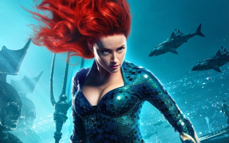 Aquaman 2018 - actress, redhead, movie, girl, amber heard, water, mera, fantasy, poster, aquaman, comics, blue