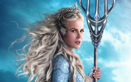 Aquaman 2018 - water, poster, blue, girl, blonde, queen atlanna, actress, aquaman, Nicole Kidman, fantasy, movie