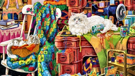 cats-cat-helpers-pet-painting-artwork-animal-feline-quilter-quilts-art-photos-big - Schrank, Decke, Cats, Deutschland