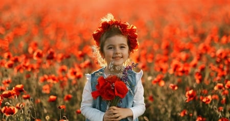 Little Girl - flowers, bouquet, field, girl