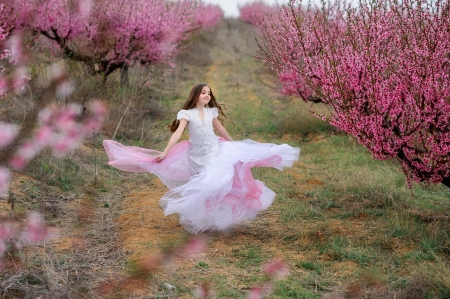 Girl - blossom, flowers, girl, spring