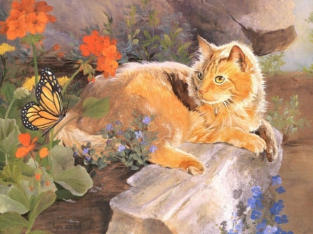 cats-cat-kitten-art-painting-flower-image- - Schmetterling, Stein, Cats, Deutschland