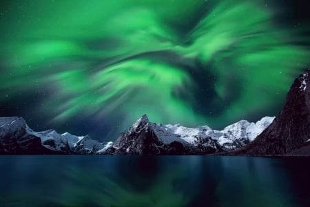 Norway Aurora Borealis - fun, ocean, norway, aurora borealis, cool, mountain, space