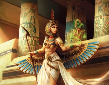 Maat - blue, girl, fantasy, goddess, wings, feig felipe perez, golden, luminos, maat encarnada