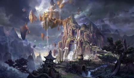 Fantasy world - fantasy, world, cloud, mountain, castle, luminos