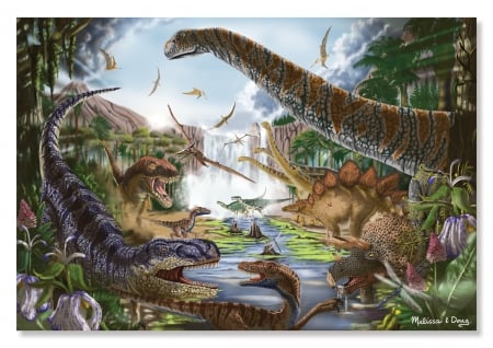 Prehistoric Waterfall - puzzle, dinosaurs, waterfall, doug, melissa, artist