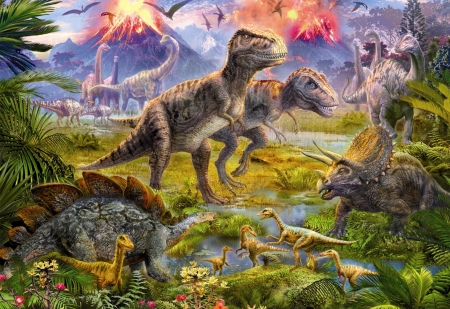 Volcanoe Explortion - prohistoric, dinosaurs, puzzle, volcaneos