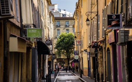 Street in Provence, France - street, France, Provence, houses, tree