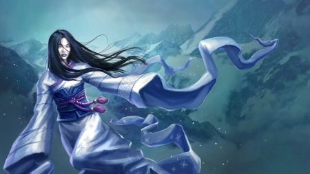 Fantasy girl - fantasy, space ape games, kimono, luminos, girl, asian, blue