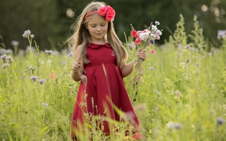 Little Girl - Garden, Grass, Girl, Flowers