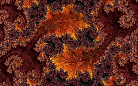 Autumn Leaves - abstract, autumn, dark red, spirals, orange, fractal, leaves