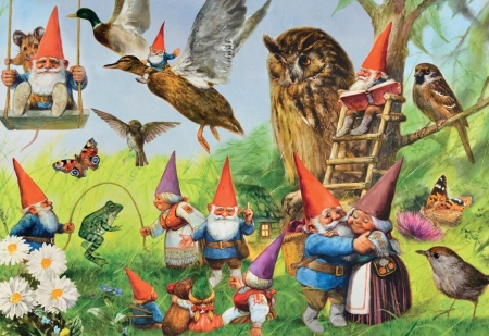 Gnomes Feather Friends - feather, friends, puzzle, gnomes