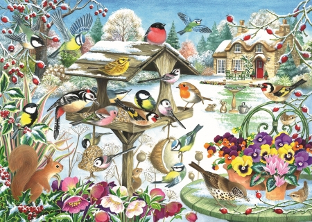 Winetr Bird Party - pansy, puzzle, winter, party, birds