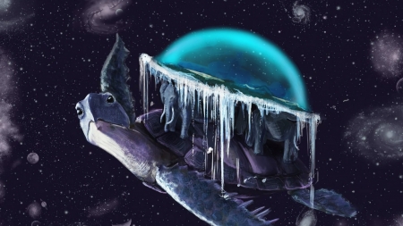 Fantasy - moon, ice, winter, fantasy, turtle, kaktus graphics, blue, luna, frozen