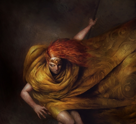 Fall - redhead, fall, art, girl, yellow, luminos, stanislav dikolenko, fantasy