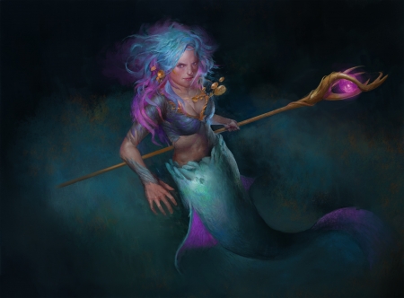 Mermaid - summer, blue, girl, stanislav dikolenko, fantasy, siren, mermaid, punk, vara, luminos