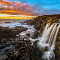 Amazing Seaside Rock Cliff Waterfall