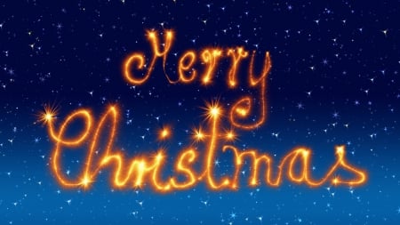 Merry Christmas! - card, word, craciun, orange, blue, christmas