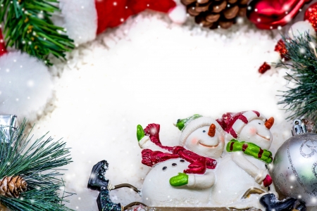 Happy Holidays! - snowman, craciun, couple, winter, christmas, red, green, card, holiday, decoration