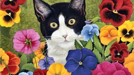 cats-feline-pet-painting-cat-animal-artwork-pansies-art-pictures-with-big-eyes - blume, deutschland, schwarz, cats