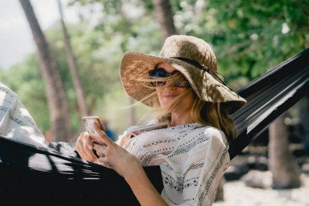 chair - hat, rest, sunglases, girl, nature