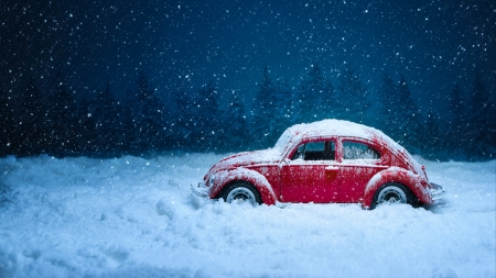 :-) - iarna, winter, sangeeth sangi, white, car, red, vintage, snow, blue, retro