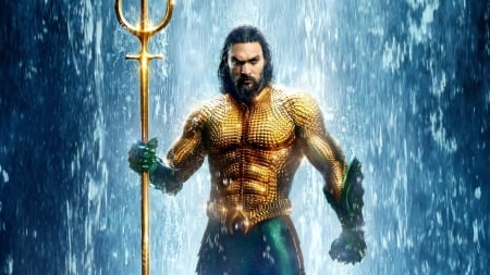 Aquaman 2018 - movie, fantasy, poster, aquaman, man, comics, blue, actor, golden, jason momoa