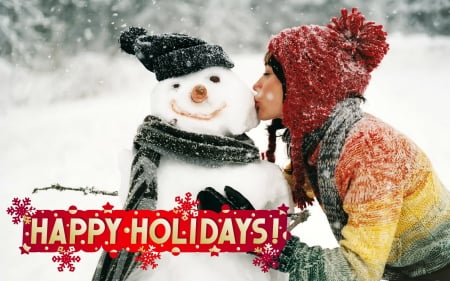 Happy Holidays - snow, holidays, snowman, model