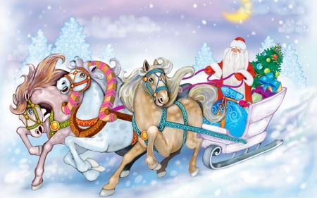 Santa  Riding in His Sleigh - santa, painting, ride, sleigh, claus