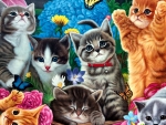 cats-flowers-artwork-beautiful-art-pet-play-cat-garden-feline-animal-butteflies-painting-photos-of-