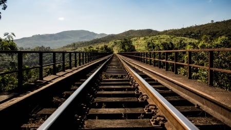 Railway Mountains - nature, railway, mountains, tracks