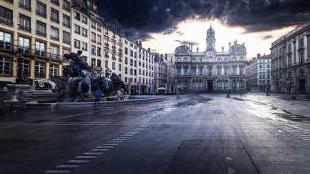 hotel de ville - square, fountain, de ville, hotel, france