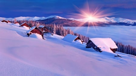 Colorful winter morning in the Carpathian mountains