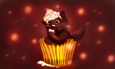 :-) - fantasy, cupcake, yellow, brown, pisici, cat