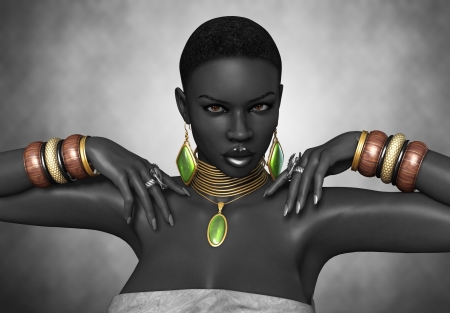 Girl - face, rendering, luminos, hand, jewel, black, fantasy, exotic