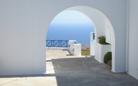 Gate to Sea - gate, santorini, greece, sea