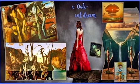 a Dali-art Dream - dreams, painting, art, collage, red dress, imagination, dali, surreal